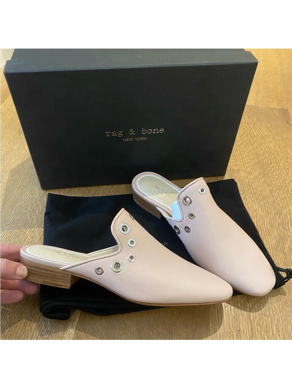 Rag & Bone Luis Mules in Nude Grommet